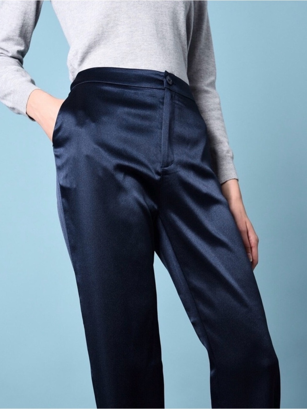 NWT *Dolce Gabbana*100% Silk shantung Trousers Navy Blue pants retail $1379